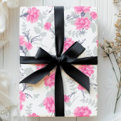 Roze & Grijze Anjer Bloemen Cadeaupapier