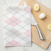 Roze & Grijze Argyle Patroon Monogram Keuken Handd Theedoek (Quarter Fold)