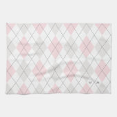 Roze & Grijze Argyle Patroon Monogram Keuken Handd Theedoek (Horizontaal)