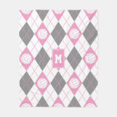 roze grijze argyle-patroon volleyballen monogramme fleece deken (Voorkant)