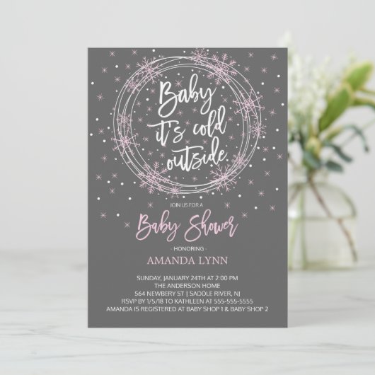 Roze Grijze Baby Het is Koud Buiten Baby shower Kaart (Staand voorkant)