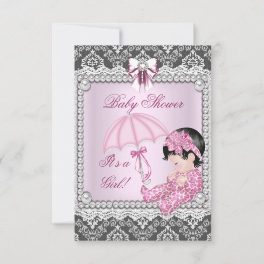  roze grijze Baby shower Damask Kaart (Voorkant)