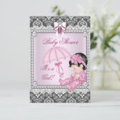  roze grijze Baby shower Damask Kaart (Staand voorkant)