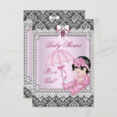  roze grijze Baby shower Damask Kaart (Voorkant / Achterkant)