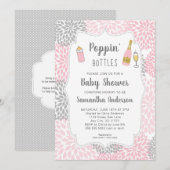 Roze, grijze Baby shower Kaart (Voorkant / Achterkant)