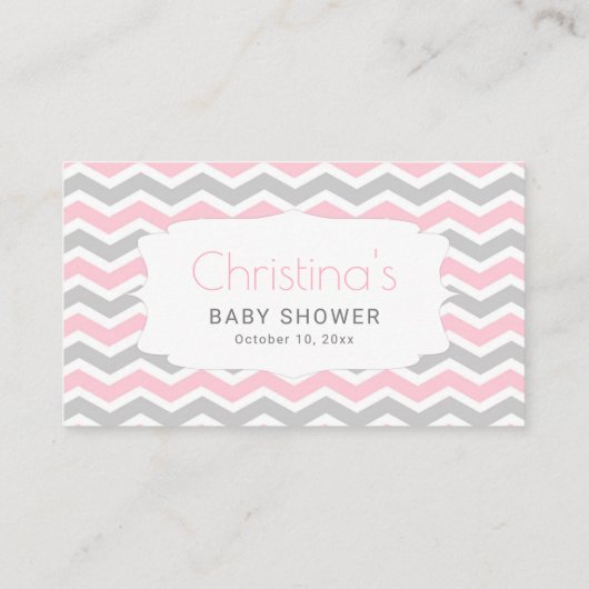 Roze grijze baby shower luier tombola tickets informatiekaartje (Achterkant)