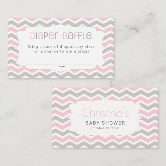 Roze grijze baby shower luier tombola tickets informatiekaartje (Voorkant / Achterkant)