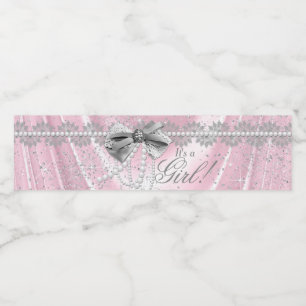 Roze Grijze Baby Shower Waterfles Labels Etiket