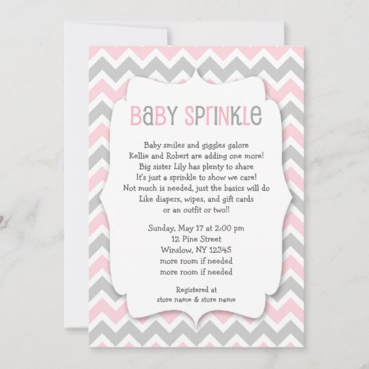 Roze grijze Baby Sprinkle/baby shower voor meisjes Kaart (Voorkant)