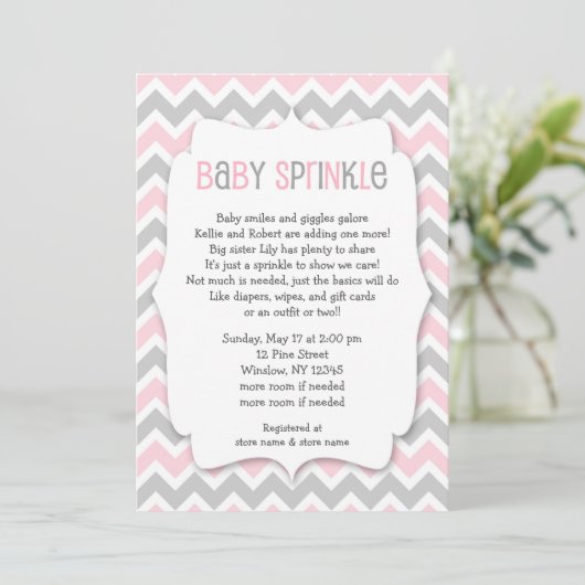 Roze grijze Baby Sprinkle/baby shower voor meisjes Kaart (Staand voorkant)