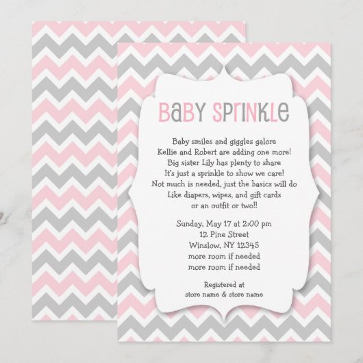Roze grijze Baby Sprinkle/baby shower voor meisjes Kaart (Voorkant / Achterkant)