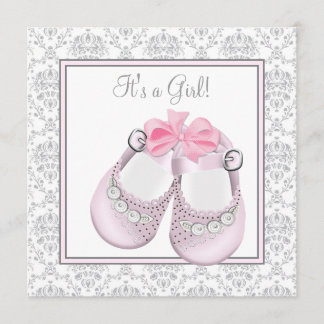Roze grijze babyschoentjes Roze grijze babyshower  Kaart