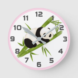 Roze grijze Bamboe Treeit Panda Beer wandklok