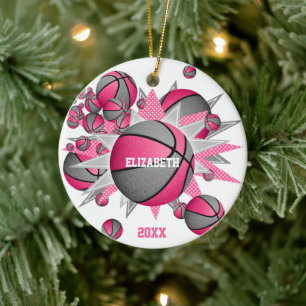 roze grijze basketbal meisjes sport keramisch ornament