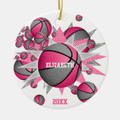 roze grijze basketbal meisjes sport keramisch ornament (Voorkant)