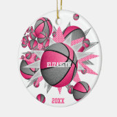 roze grijze basketbal meisjes sport keramisch ornament (Links)