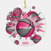roze grijze basketbal meisjes sport keramisch ornament (Achterkant)