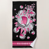 Roze grijze basketballen sterren haar naam monogra strandlaken (Voorkant)