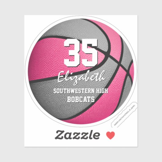 Roze grijze basketbalploeg kleuren meiden sticker (Vel)
