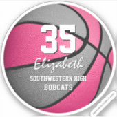Roze grijze basketbalploeg kleuren meiden sticker (Voorkant)