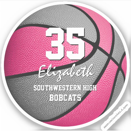 Roze grijze basketbalploeg kleuren meiden sticker (Voorkant)