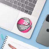 Roze grijze basketbalploeg kleuren meiden sticker (Laptop met iPhone)