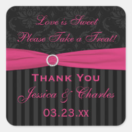 Roze grijze Black Damask Wedding Favor Sticker