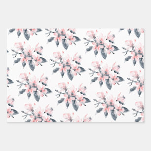 Roze & grijze bloemen klasse watercolorpatroon inpakpapier vel