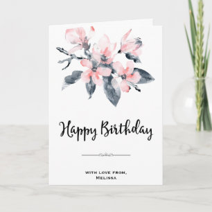 Roze & grijze bloemen Klasse waterverf verjaardag Kaart