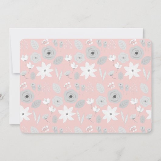 Roze Grijze Bloemen Meisje Foto Eerste Heilige Com Kaart (Achterkant)