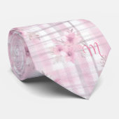 Roze Grijze Bloemen Plaid Kerstmis Stropdas (Opgerold)