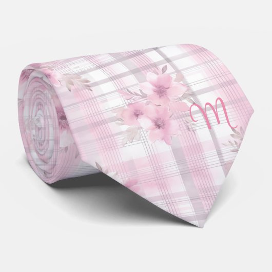 Roze Grijze Bloemen Plaid Kerstmis Stropdas (Opgerold)