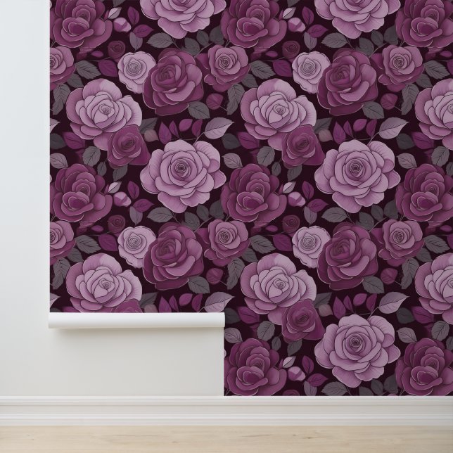 Roze Grijze Bloemen Rozen Behang (Applicatie)
