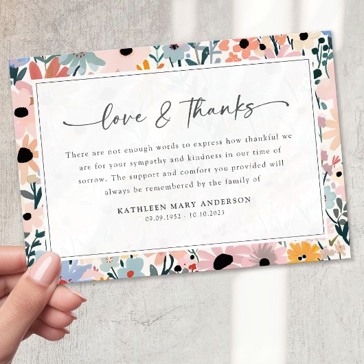  Roze Grijze Bloemen Sympathie Begrafenis Bedankkaart