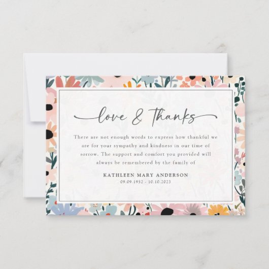 Roze Grijze Bloemen Sympathie Begrafenis Bedankkaart (Voorkant)