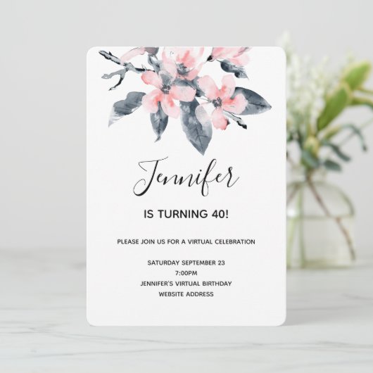 Roze & Grijze Bloemen Waterverf Kaart (Staand voorkant)