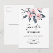 Roze & Grijze Bloemen Waterverf Uitnodiging Briefkaart (Voorkant / Achterkant)