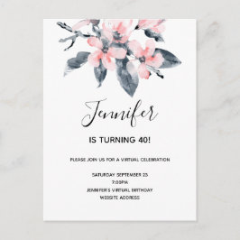 Roze & Grijze Bloemen Waterverf Uitnodiging Briefkaart