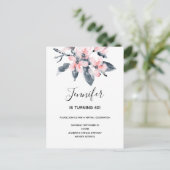 Roze & Grijze Bloemen Waterverf Uitnodiging Briefkaart (Staand voorkant)