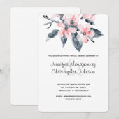 Roze & Grijze Bloemen Waterverf Virtual Wedding Kaart (Voorkant / Achterkant)