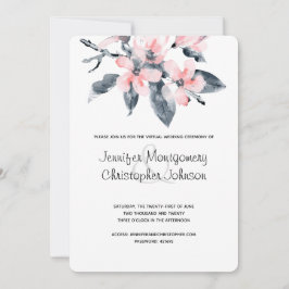 Roze & Grijze Bloemen Waterverf Virtual Wedding Kaart