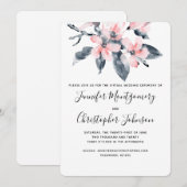 Roze & Grijze Bloemen Waterverf Virtual Wedding Kaart (Voorkant / Achterkant)