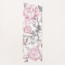 Roze & Grijze Bloemen Yoga Mat