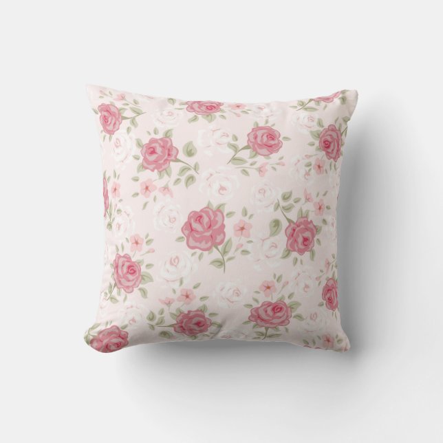 Roze, grijze, , bloemig, Victoriaans, wit, Kussen (Voorkant)
