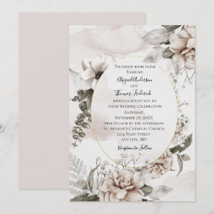 Roze Grijze Bloemige Botanische Elegante Formele T Kaart