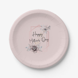 Roze grijze bloemige Moederdag papieren borden Bordje