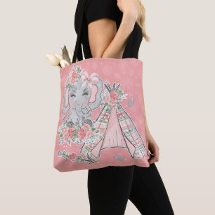 ROZE & GRIJZE BOHO BABY OLIFANT & DREAMCATCHER TOTE BAG