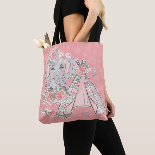 ROZE & GRIJZE BOHO BABY OLIFANT & DREAMCATCHER TOTE BAG (Dichtbij)