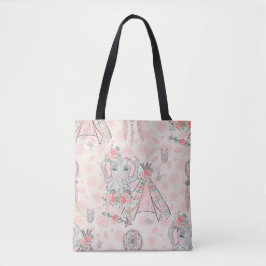 ROZE & GRIJZE BOHO BABY OLIFANT & DREAMCATCHER TOTE BAG