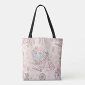 ROZE & GRIJZE BOHO BABY OLIFANT & DREAMCATCHER TOTE BAG (Achterkant)